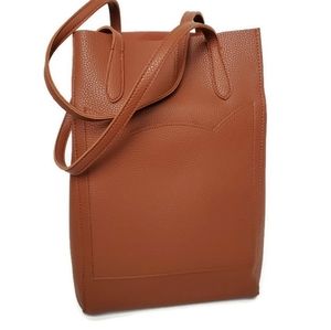 Cat Lady Box Kitten Pocket Shoulder Tote Bucket Handbag Brown Vegan Leather